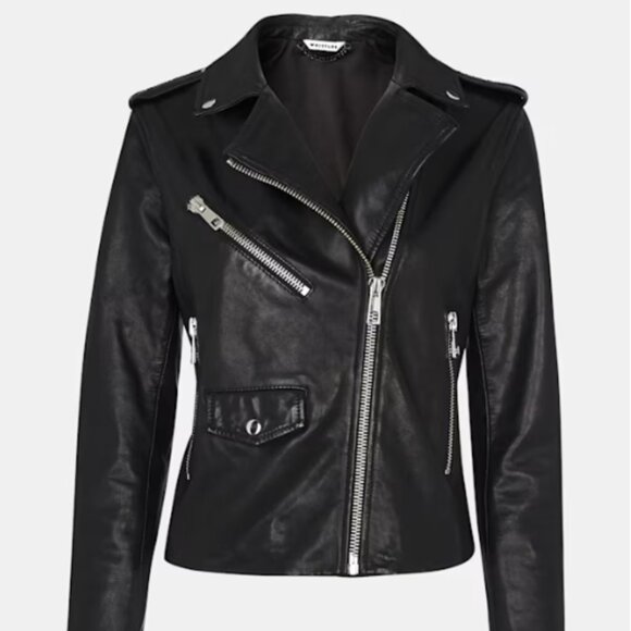Black Agnes Pocket Leather Jacket - Picture 2 of 5